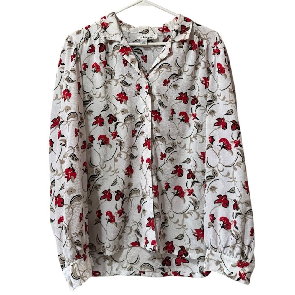 Devon Women Size 12 Button Down Lightweight Shirt Polyester Floral Office Modern